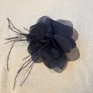 Chic Black Floral Brooch with Feather Details